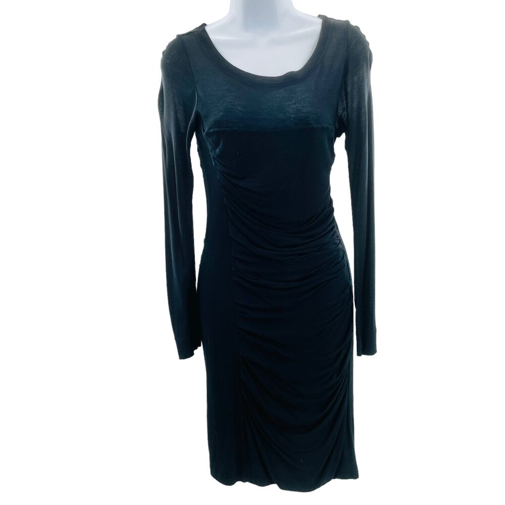 Diane Von Furstenberg Black Silk Blend Ruched Fitted Sheath Dress Women Sz 6